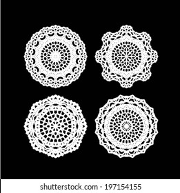 Lace / Doily - Set Of 4 Design Elements, Wedding Pattern, Embroidery Elements, Vector Illustration