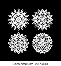 Lace / Doily - set of 4 design elements, wedding pattern, embroidery elements, vector illustration