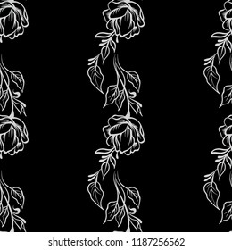 Lace elegant vintage floral pattern - light gray line art on a black background, hand drawn vector illustration