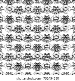 Lace elegant vintage pattern - black line art on a white background, hand drawn vector illustration