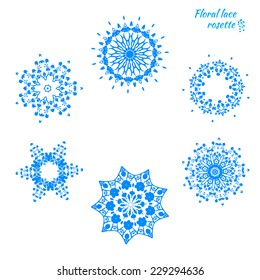 Lace element socket - blue  flower, medallion, snowflake. vector illustration