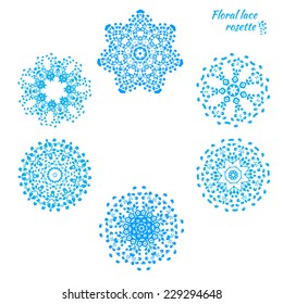 Lace element socket - blue  flower, medallion, snowflake. vector illustration