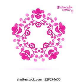 Lace element socket - pink flower, medallion, snowflake. vector illustration