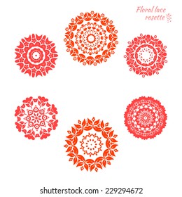 Lace element socket - red flower, medallion, snowflake. vector illustration