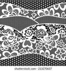 lace embroidery seamless pattern border isolated on black background