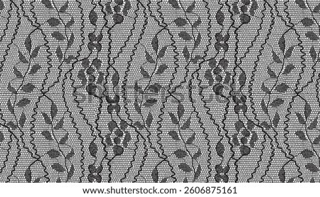 Lace fabric with a pattern of jagged leaves and petite flowers