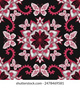 Ilustración textil del patrón de la tela del cordón, bordado, adorno a rayas de la impresión floral, patrón, diseño para el envoltorio, seda, bufanda, fondo, textil, alfombra, alfombra, textura, mano-dibuja