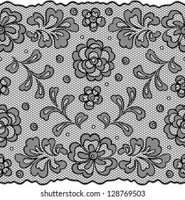 Lace fabric seamless border with abstract flowers.