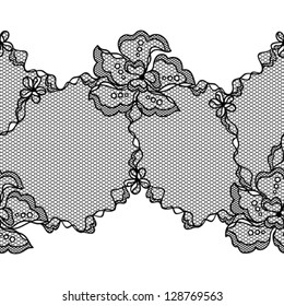 Lace fabric seamless border with abstract flowers.
