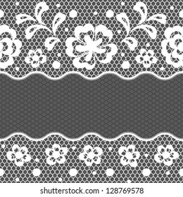 Lace fabric seamless border with abstract flowers.