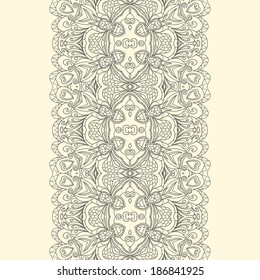 Lace fabric seamless border with abstract ornament.
