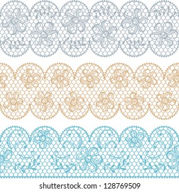 Lace fabric seamless borders with abstract flowers.