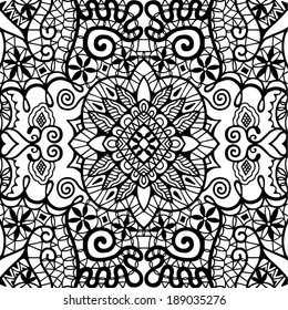 Lace fabric seamless pattern, design element, hand drawn sketch, abstract tribal ethnic ornament