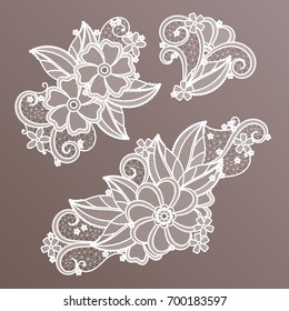 Lace fashion handmade decoration with flowers. Vector needlework