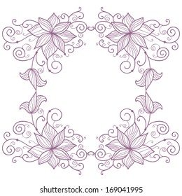 Lace floral frame isolated on white background
