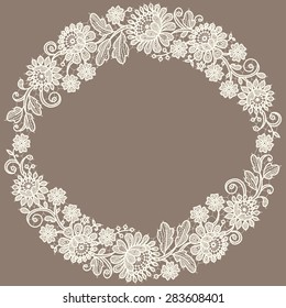 Lace. Floral Pattern. Circle Frame.