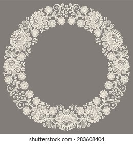 Lace. Floral Pattern. Circle Frame.