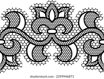 Lace floral pattern. Seamless border with flowers and leaves. Embroidery handmade decoration.