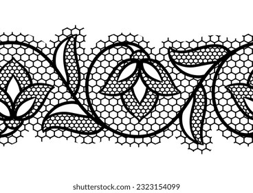 Spitzen-Blumenmuster. Nahtlose Grenze mit Blumen und Blättern. Stickereihandgemachte Dekoration.