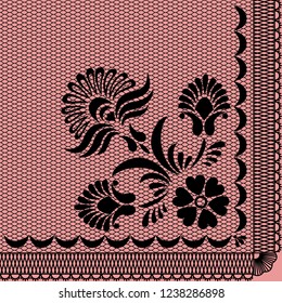 Lace floral pattern with silhouette elements. Victorian and bohemian style, wedding ornament (textile, wrapping, wallpaper). EPS10 vector