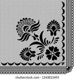 Lace floral pattern with silhouette elements. Victorian and bohemian style, wedding ornament (textile, wrapping, wallpaper). EPS10 vector