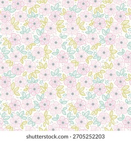 Lace floral pattern in small gentle flowers. Small light pink flowers. White background. Ditsy print. Floral seamless background. Vintage template for fashion prints. Stock print trendy pattern.