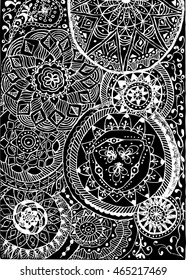  lace floral pattern. Vintage invitation. Grunge background with lace ornament. Black and White