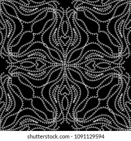Lace floral seamless pattern. Black and white abstract ornamental background. Patterned design with line art tracery doodle elegance stitch ethnic ornament. Vintage texture. For fabric, print, textile