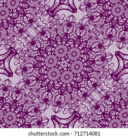 lace floral seamless pattern. decorative beautiful ornament with hand drawn elements. vector illustration. purple color