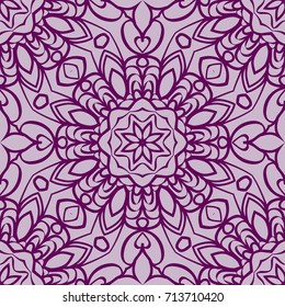 lace floral seamless pattern. decorative beautiful ornament with hand drawn elements. vector illustration. purple color