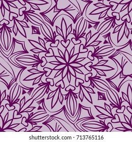 lace floral seamless pattern. decorative beautiful ornament with hand drawn elements. vector illustration. purple color