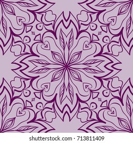 lace floral seamless pattern. decorative beautiful ornament with hand drawn elements. vector illustration. purple color