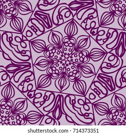 lace floral seamless pattern. decorative beautiful ornament with hand drawn elements. vector illustration. purple color