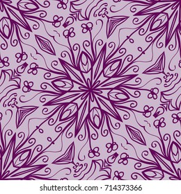 lace floral seamless pattern. decorative beautiful ornament with hand drawn elements. vector illustration. purple color