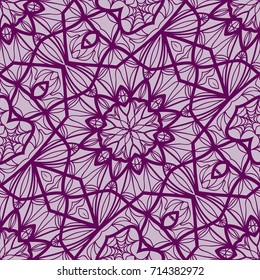 lace floral seamless pattern. decorative beautiful ornament with hand drawn elements. vector illustration. purple color