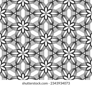 Lace flower bud seamless pattern. Floral line art repeat tile. Endless flat retro fabric background. Decorative plant summer textile print design. Ornate geometric ornament. Fashion botanical carpet