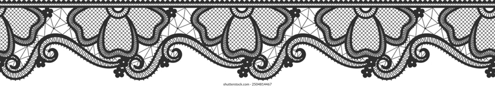 Lace flower ornament. Seamless border with decorative pattern