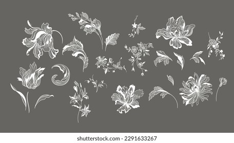 lace flower set, bouquet, vector illustration