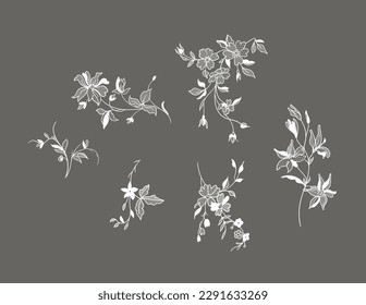 lace flower set, bouquet, vector illustration