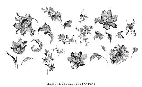 lace flower set, bouquet, vector illustration