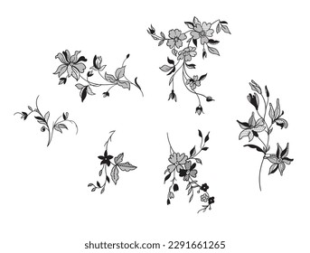 lace flower set, bouquet, vector illustration