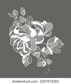 Flores de encaje y follaje. Ilustración vectorial, ramo.