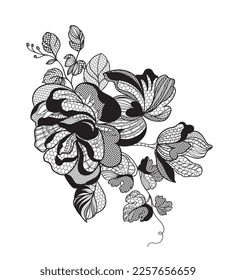 Lace flowers and foliage. Vector illustration, bouquet.