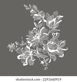 lace  flowers and foliage. Vector illustration, bouquet.