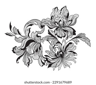 lace  flowers and foliage. Vector illustration, bouquet.