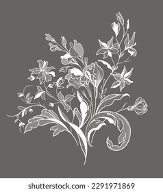 lace  flowers and foliage. Vector illustration, bouquet.