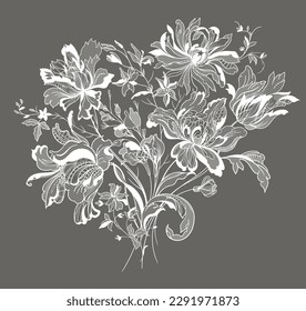 lace  flowers and foliage. Vector illustration, bouquet.