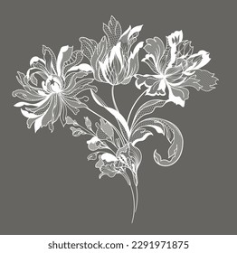 lace  flowers and foliage. Vector illustration, bouquet.