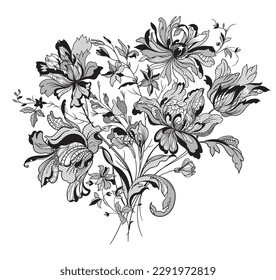 lace  flowers and foliage. Vector illustration, bouquet.