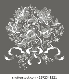 lace  flowers and foliage. Vector illustration, bouquet.